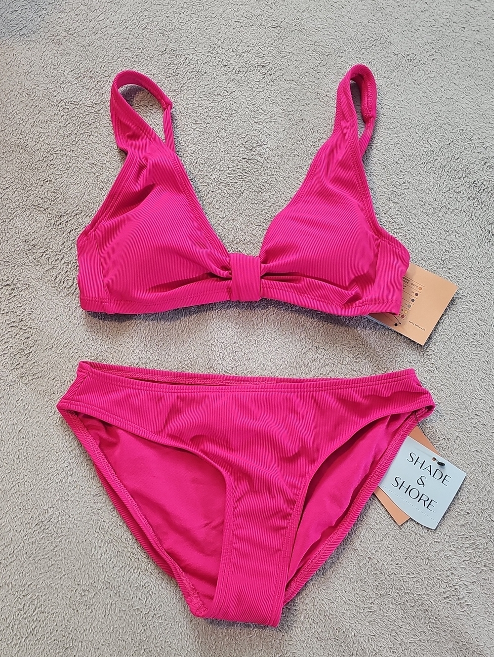 Shade & Shore Women's XS Ribbed Bikini Set in a Fuschia Pink